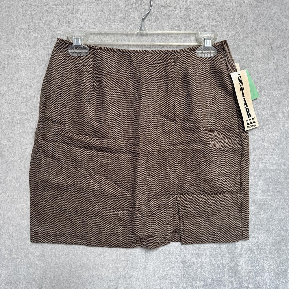 Vintage STAR C.C.C. Skirt Juniors 9/10 Brown Herringbone Tweed Mini Wool USA NOS